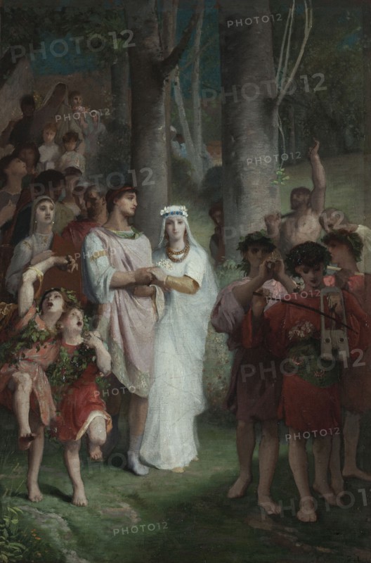 Esquisse pour la salle des mariages la mairie du 7ème arrondissement : La demande..., 1876. Creator: Emile Levy.