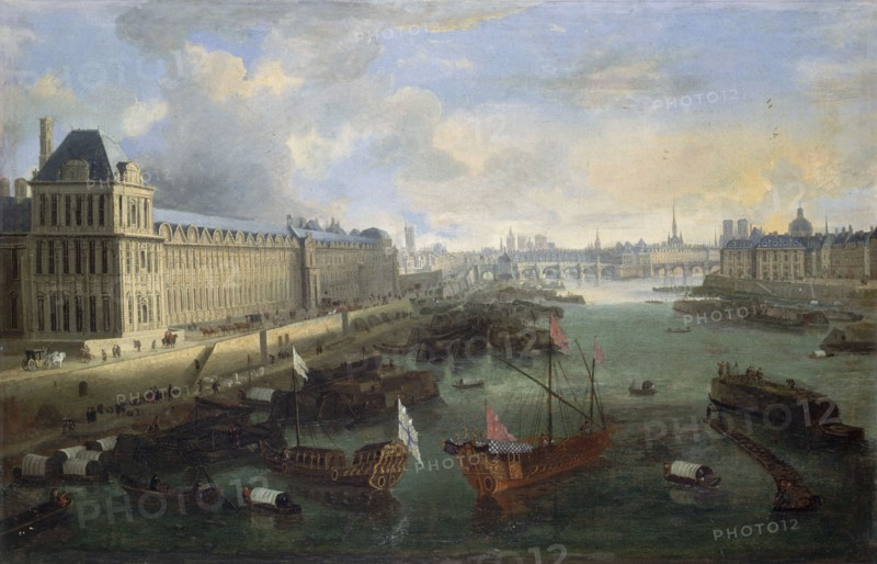 Grande Galerie of the Louvre, Pont-Neuf, the Cité, Collège des Quatres-Nations, around 1670... Creator: Unknown.