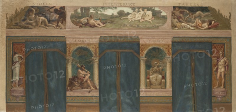 Esquisse pour la mairie de Saint-Maur-des-Fossés : Les Vertus opposées aux Vices..., 1883. Creator: Paul Milliet.