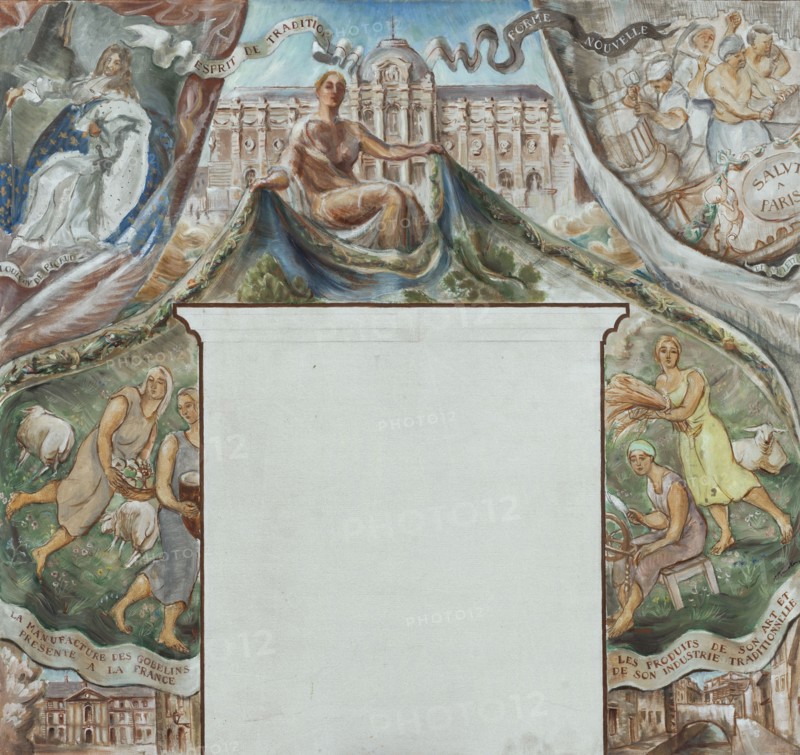 Esquisse pour l'escalier d'honneur de la mairie du 13ème arrondissement de Paris..., 1933. Creator: René Baucher.