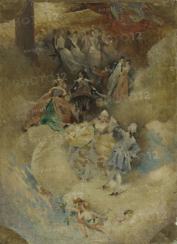 Sketch for the salle des fêtes of the Hôtel de Ville in Paris: Painting and Dance..., c.1888.  Creator: Aime Morot.