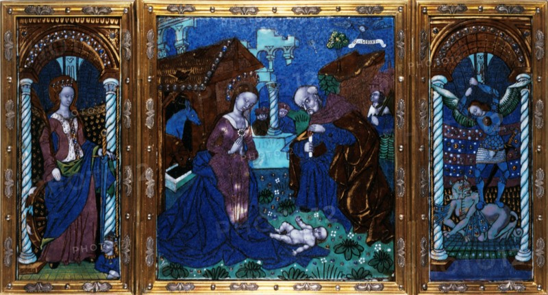 The Nativity with St Catherine and St Michael, c.1500. Creator: Workshop of the Master of the Triptych of Louis XII.