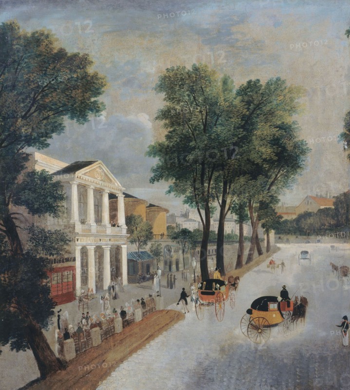 Theatre des Varietes and panorama of rotundas on boulevard Montmartre, around 1820, current 2nd... Creator: Unknown.