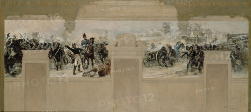 Sketch for the town hall at Pantin : Defence of Pantin in 1814 by General Compans, 1886.  Creator: Francois Schommer.