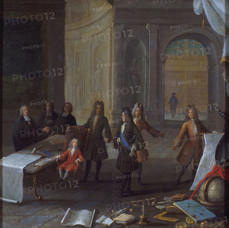 Louis XV as a child receiving a lesson, in the presence of Cardinal de Fleury and the..., c1715-1725 Creator: Unknown.
