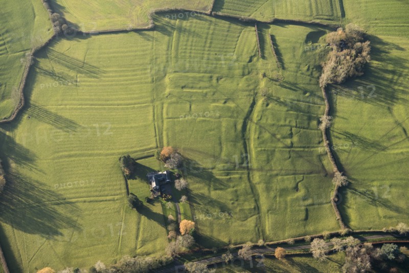 Shrunken village earthworks and ridge and furrow earthworks, near Carlton Curlieu, Leics, 2020. Creator: Damian Grady.