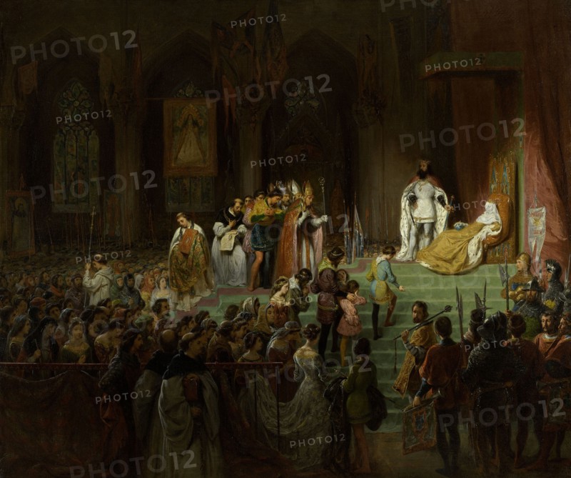 Hommages publics rendus dans l’église Sainte Claire de Coïmbra, aux restes d’Ines..., 1828. Creator: Gillot Saint-Evre.