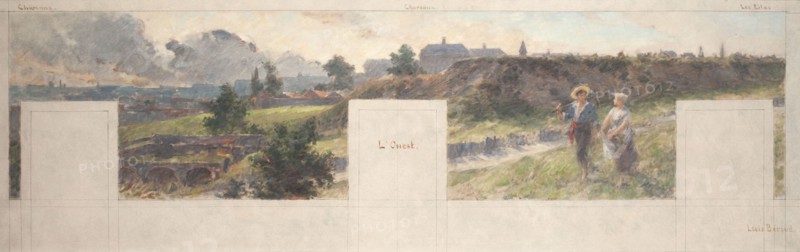 Esquisse pour la mairie de Bagnolet : Vues des environs de Bagnolet. L'Ouest - Charonne..., 1893. Creator: Louis Beroud.