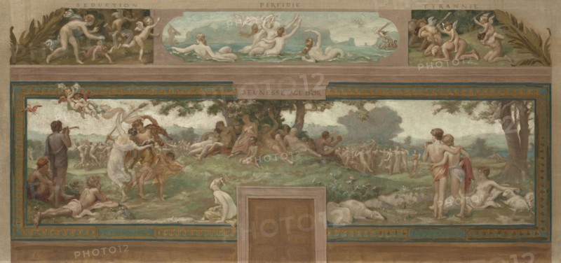 Esquisse pour la mairie de Saint-Maur-des-Fossés : les Vertus opposées au Vice (Jeunesse..., 1883. Creator: Paul Milliet.