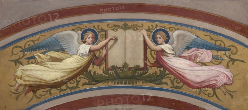Esquisse pour l'église Saint-François-Xavier : Le livre des évangiles soutenu par..., c.1874-1876. Creator: Romain Cazes.