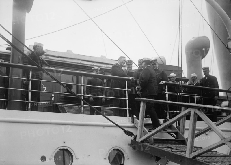 Allied Commission To U.S. Boarding Mayflower For Trip To Mount Vernon: Daniels on board..., 1917. Creator: Harris & Ewing.