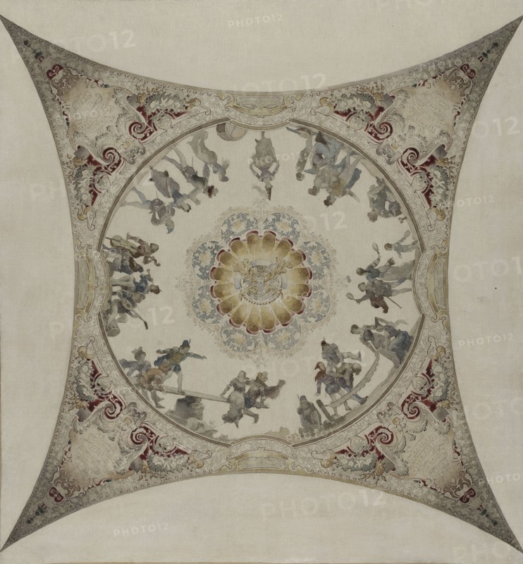 Esquisse pour la galerie Lobau de l'Hôtel de Ville de Paris : Scènes médiévales: jeux..., 1890. Creator: Hector d' Espouy.