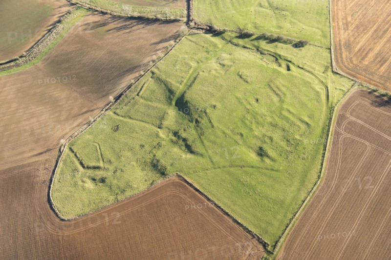 Deserted medieval village of Whatborough showing as earthworks, near Halstead, Leicestershire, 2020. Creator: Damian Grady.