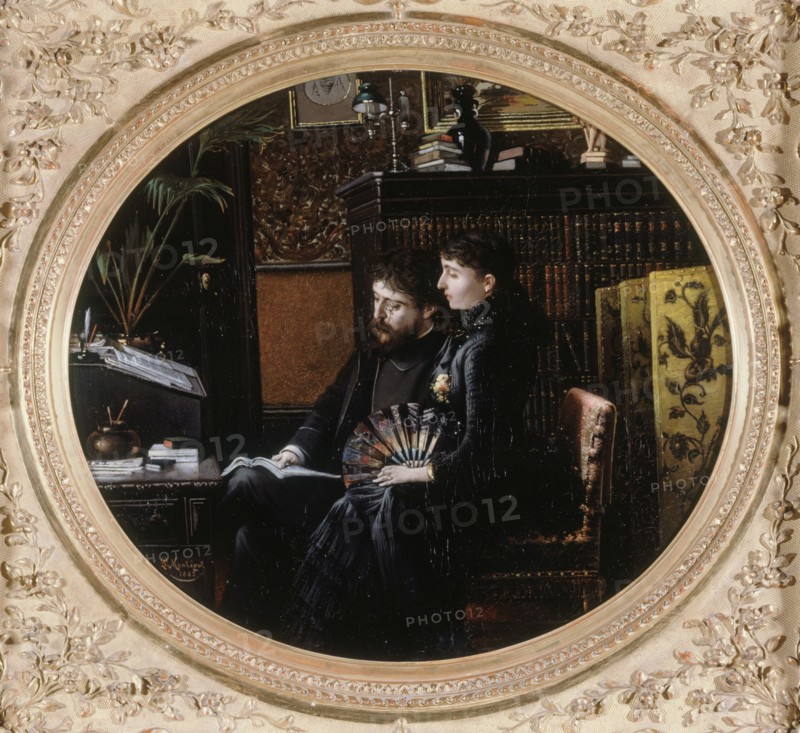 Portrait d'Alphonse Daudet (1840-1897) et son épouse (née Julie Allard, 1844-1940), dans..., 1883. Creator: Louis Montegut.
