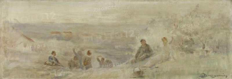 Esquisse pour la mairie de Montreuil-sous-Bois : Paysage - Repos sous les arbres, 1892. Creator: Claude Charles Bourgonnier.