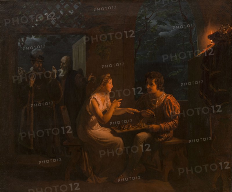 Miranda fait une partie d'échec avec Ferdinand qu'elle accuse, en plaisantant, de tricher, 1822. Creator: Gillot Saint-Evre.