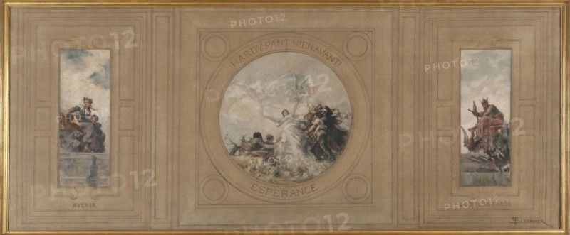 Sketch for the town hall at Pantin : The Future; Hardy Pantin! Onwards!. Hope. Past Glory, 1886. Creator: Francois Schommer.