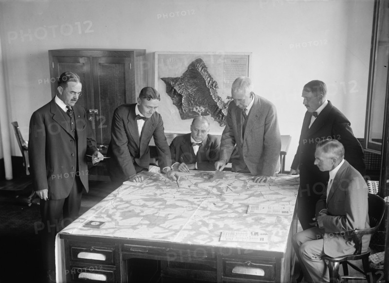 Army War Game - Lt. Col. D.E. Aultman; Lt. Col. J.A. Shipton; Major L. Wahl; Col. George H..., 1917. Creator: Harris & Ewing.