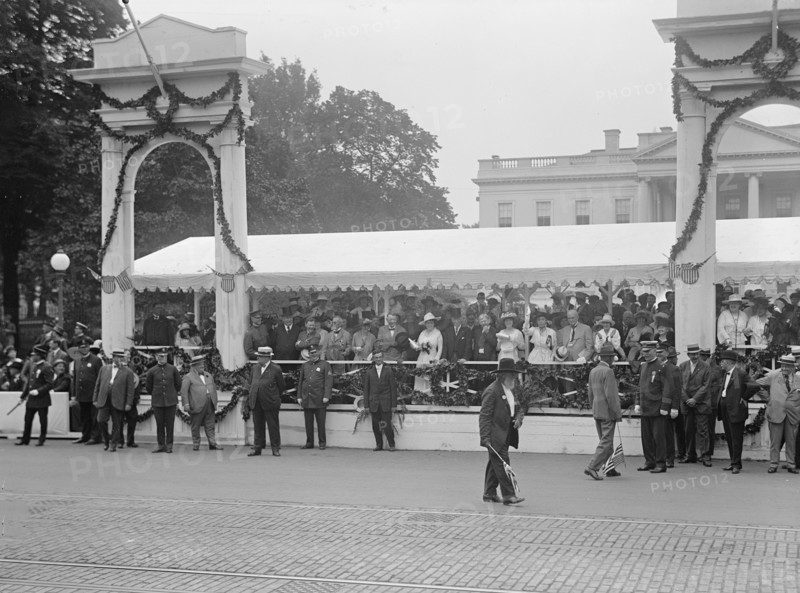 Confederate Reunion - President And Mrs. Wilson; Marshall, Etc. Reviewing Parade From Stand..., 1917 Creator: Harris & Ewing.