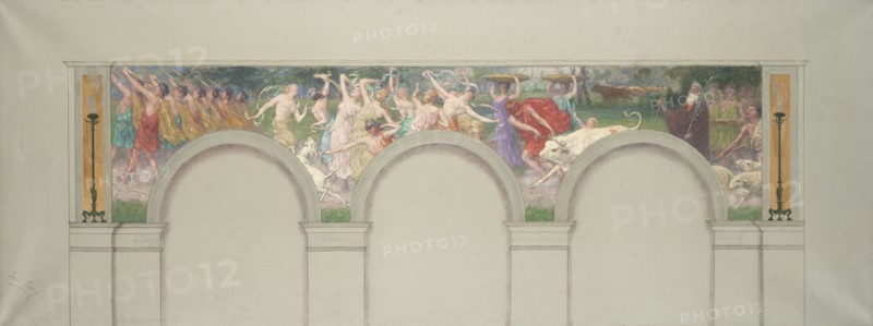 Esquisse pour les salons d'entrée de l'Hôtel de Ville de Paris : Scène antique : taureau..., 1892. Creator: Jules-Jean Ferry.