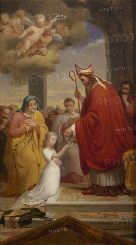 Esquisse pour l'église Notre-Dame-de-Lorette : Consécration de sainte Geneviève par..., 1830. Creator: François-Louis Dejuinne.