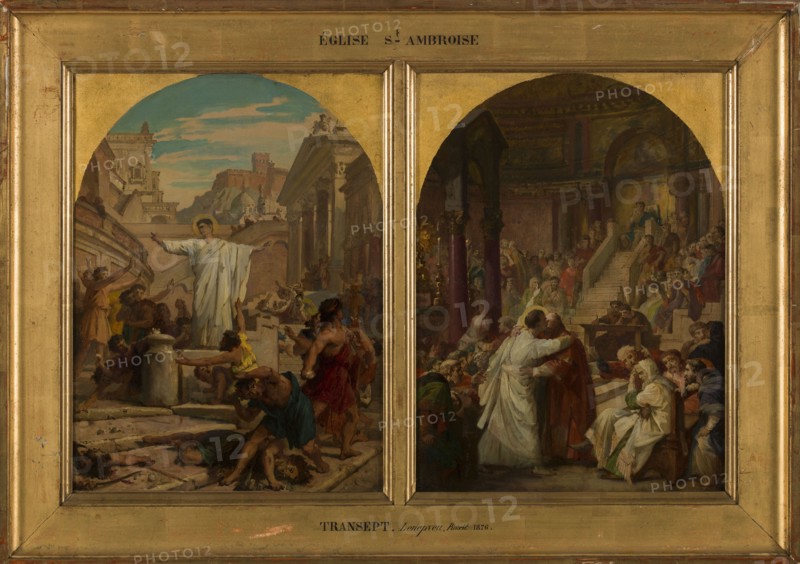 Esquisse pour l'église Saint-Ambroise : saint Augustin faisant cesser un usage..., c.1872-1875. Creator: Jules Eugene Lenepveu.
