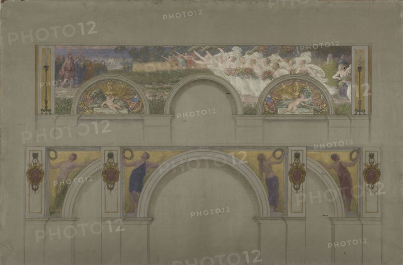 Esquisse pour les salons d'entrée de l'Hôtel de Ville de Paris : Scène antique, le triomphe..., 1892 Creator: Jules-Jean Ferry.