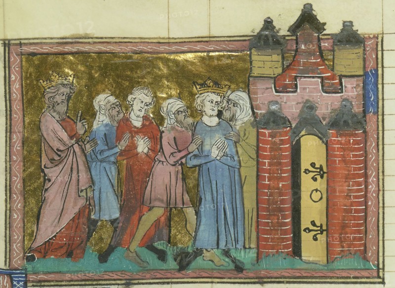 Arrest of Louis IX (From "Li rommans de Godefroy de Buillon et de Salehadin"), 1337. Creator: Maître de Fauvel (active 1314-1340).