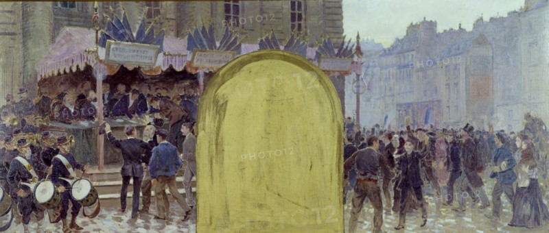 Esquisse pour le cabinet du préfet à l'Hôtel de Ville de Paris : Enrôlements volontaires...., 1889. Creator: Adolphe Gustave Binet.