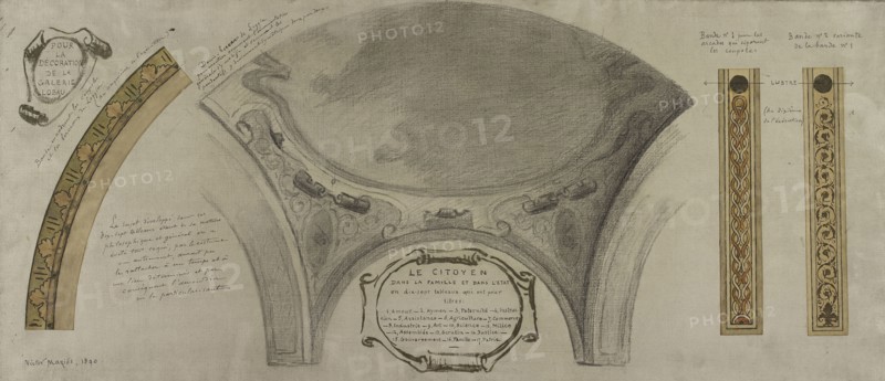 Esquisse pour la galerie Lobau de l'Hôtel de Ville de Paris : Projet ornemental de coupole, 1890. Creator: Jean Pierre Victor Mazies.
