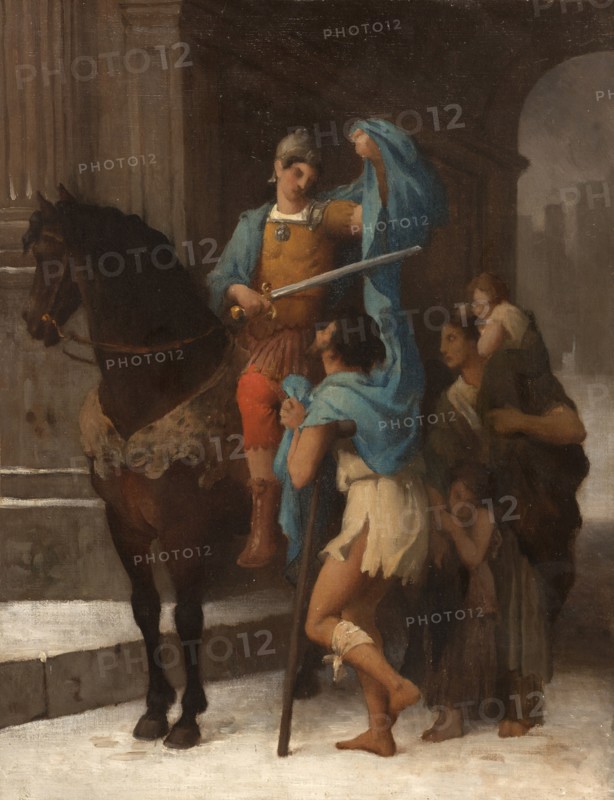 Esquisse pour l'église Saint-Nicolas-des-Champs : Saint Martin partageant son manteau avec..., 1870. Creator: Ernest-Barthélémy Michel.