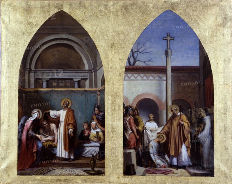 Esquisse pour l'église Saint-Séverin : Saint Séverin, abbé d'Agaune, guérit le roi Clovis..., c.1850 Creator: Sebastien-Melchior Cornu.