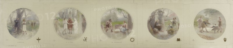 Esquisse pour la galerie Lobau de l'Hôtel de Ville de Paris : L'Amour. L'Hymen. La Paternité...,1890 Creator: Jean Pierre Victor Mazies.