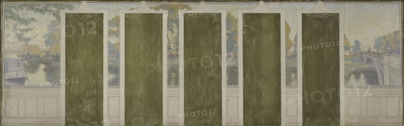 Esquisse pour la salle des mariages de la mairie d'Asnières : La Seine au pont d'Asnières, c.1900. Creator: Henri Marius-Camille Bouvet.