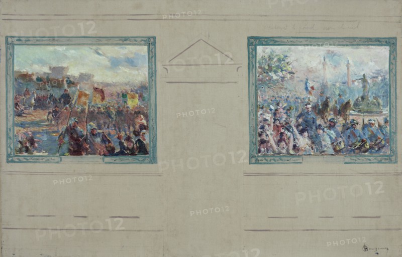 Esquisse pour la mairie du 12ème arrondissement de Paris : Revue militaire. Défilé place..., c.1910. Creator: Claude Charles Bourgonnier.