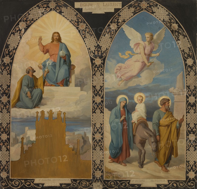 Esquisse pour l'église saint Laurent : Saint Joseph aux pieds de Jésus Christ - la Fuite..., 1878. Creator: Louis Stanislas Faivre-Duffer.