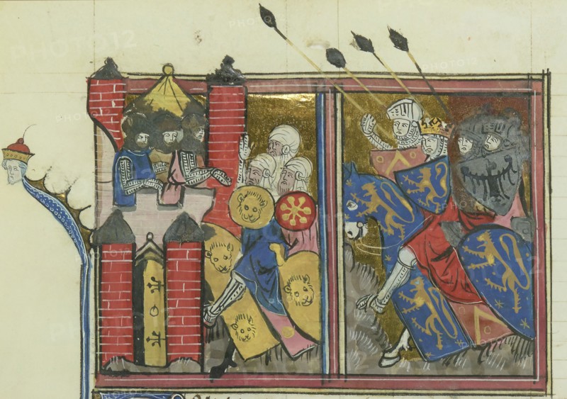 The siege of Jaffa in 1101 (From "Li rommans de Godefroy de Buillon et de Salehadin"), 1337. Creator: Maître de Fauvel (active 1314-1340).