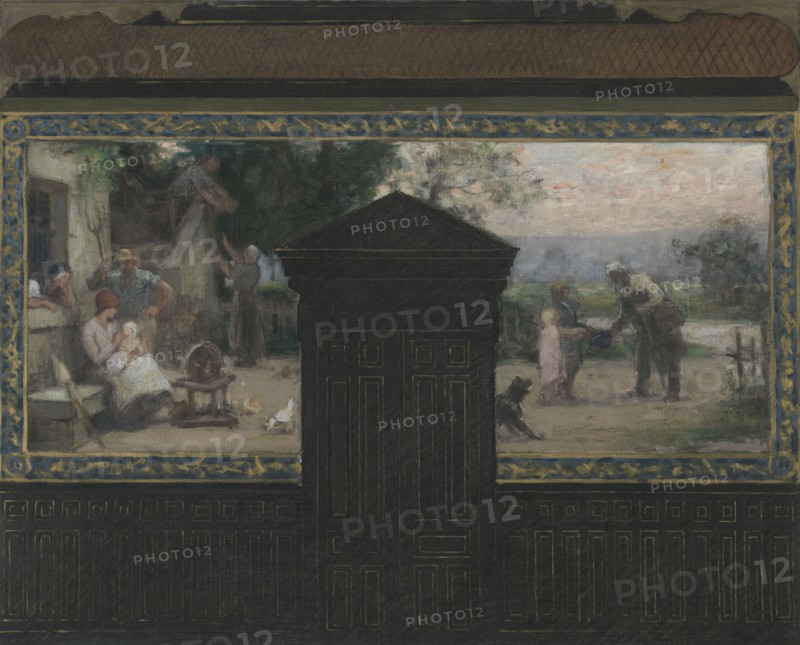 Esquisse pour la mairie du 15e arrondissement : La famille - Aumône à un pauvre, 1884. Creators: Jacques Ferdinand Humbert, Pierre Lagarde.