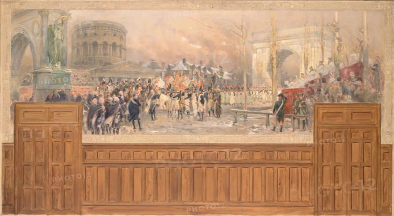 Réception par la municipalité de Paris, à la barrière de la Villette, des troupes..., c.1901-1902. Creator: Jean Baptiste Edouard Detaille.