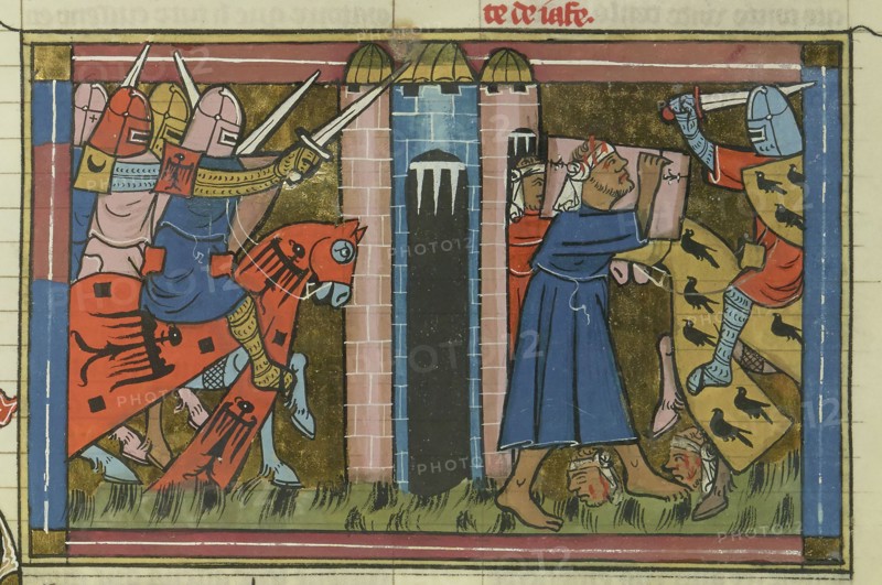 The siege of Ascalon in 1153 (From "Li rommans de Godefroy de Buillon et de Salehadin"), 1337. Creator: Maître de Fauvel (active 1314-1340).