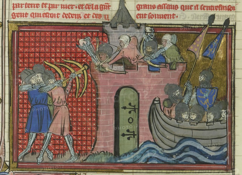 The siege of Ascalon in 1153 (From "Li rommans de Godefroy de Buillon et de Salehadin"), 1337. Creator: Maître de Fauvel (active 1314-1340).