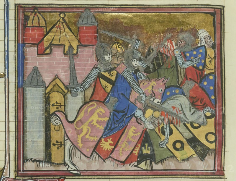 The Battle of Shaizar in 1111 (From "Li rommans de Godefroy de Buillon et de Salehadin"), 1337. Creator: Maître de Fauvel (active 1314-1340).