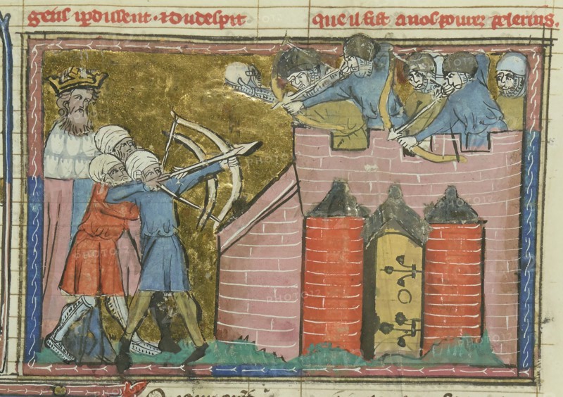 Kerbogha besieges Antioch in 1098 (From "Li rommans de Godefroy de Buillon et de Salehadin"), 1337. Creator: Maître de Fauvel (active 1314-1340).