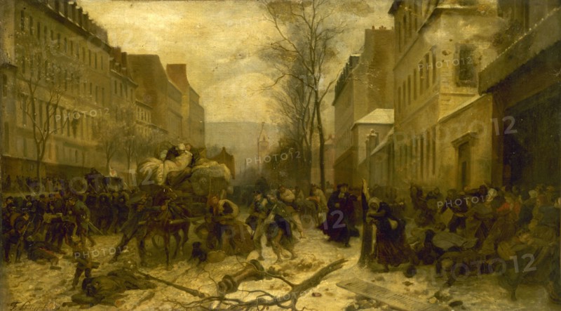 l'Avenue d'Orléans, durant les bombardements de Paris par les armées prussiennes, en janvier 1871... Creator: Felix Henri Emmanuel Philippoteaux.