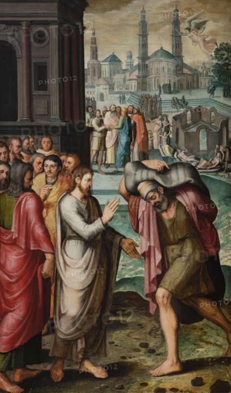 Christ healing the Paralytic at the Pool of Bethesda (Triptych, right side panel), 1560. Creator: Robionoy, Jean de (active Mid of the 16th cen.).