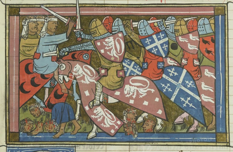 The siege of Damietta of 1218-1219 (From "Li rommans de Godefroy de Buillon et de Salehadin"), 1337. Creator: Maître de Fauvel (active 1314-1340).
