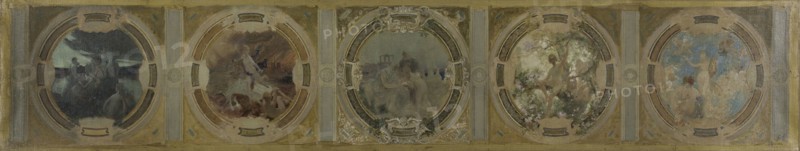 Esquisse pour la galerie Lobau à l'Hôtel de Ville de Paris : La naissance de Paris..., 1890. Creators: Georges-Picard Picard, Auguste Charles Risler, Eudes.
