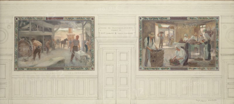 Esquisse pour la salle des mariages de la mairie de Montreuil-sous-Bois: Exploitation du..., 1892. Creators: Auguste-François-Marie Gorguet, Ernest de Bonnencontre.