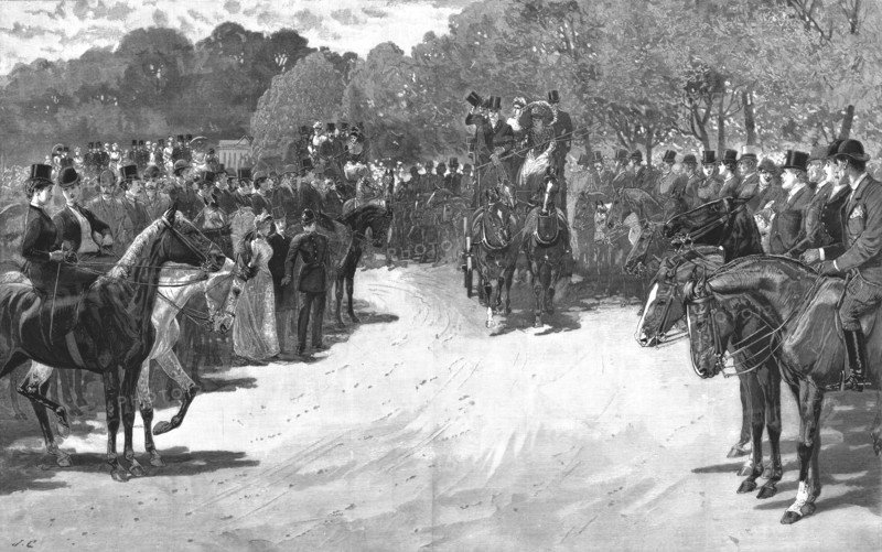 'A Meeting of the Four-in-Hand Club at Hyde Park - The Coaches leaving, 1890. Creator: John Charlton.