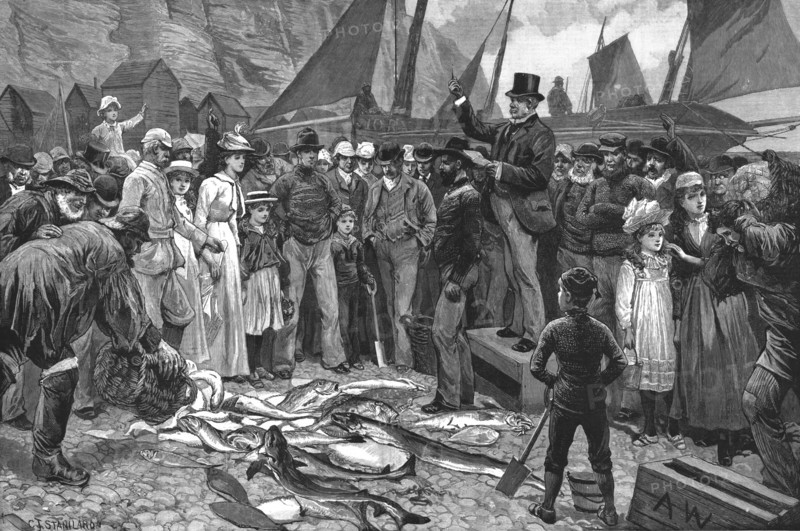 ''Selling Fish on the Beach, Hastings', 1890. Creator: Charles Joseph Staniland.